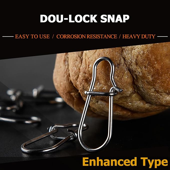Atibin Duo Lock Fishing Snap Stainless High Strength Fishing Snap Swivel Quick Change Fishing Snap Clip Black Nickel 24lb-209lb