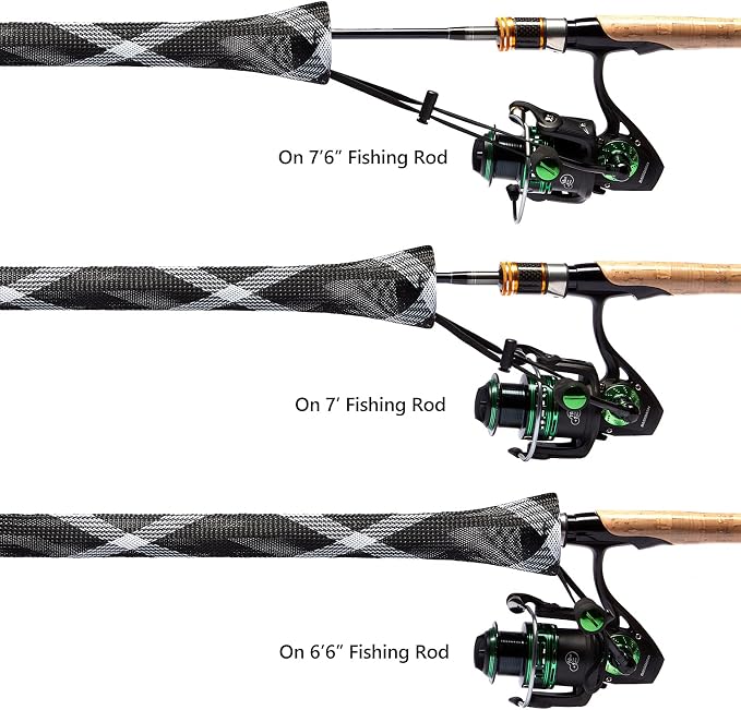 BASSDASH Casting Spinning Fishing Rod Sleeves Protective Rod Socks for Fishing Poles Up to 7-1/2ft
