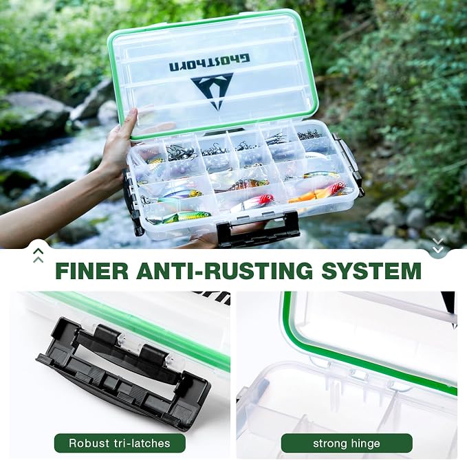 Ghosthorn Fishing Tackle Box, Waterproof 3600 and 3700 Tackle Trays, Plastic Tackle Box Organizer with Removable Dividers Storage Lure Box for Lures 2 Pack (3700 * 2)