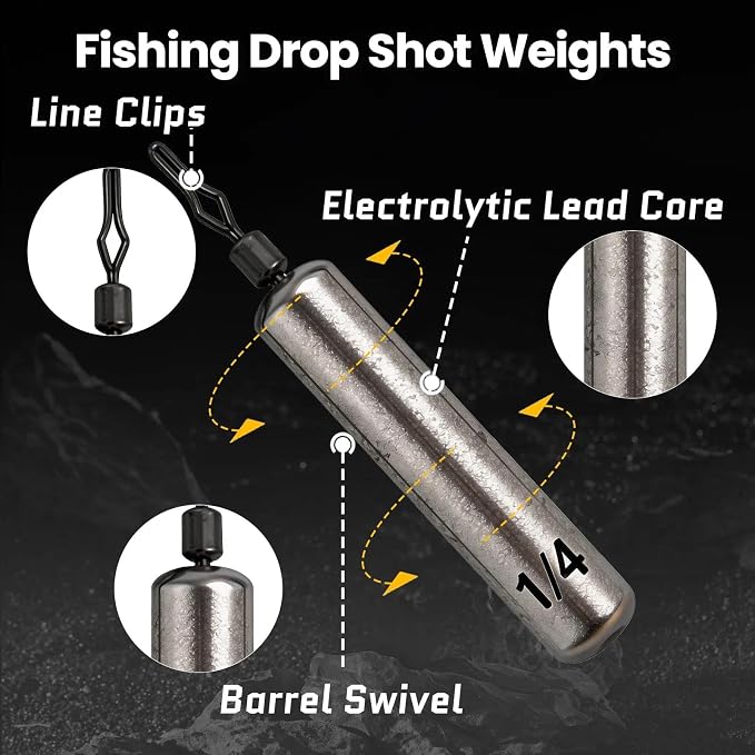 FishTrip 30pcs Swivel Drop Shot Hooks Fishing Rig, EWG Dropshot Hook Rigging for Bass Fishing with Swivel Saltwater Freshwater Sizes 4, 3, 2, 1, 1/0, 2/0, 3/0