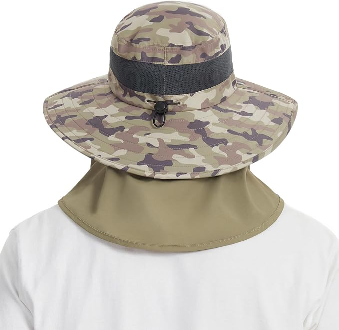 BASSDASH UPF 50+ Breathable Sun Hat with Removable Face Cover and Neck Flap Wide Brim Bucket Hat for Fishing Hiking Men Women