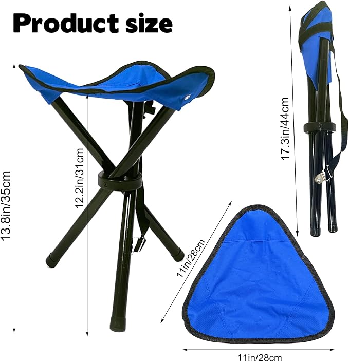 Travel Folding Camping Stool, Use Height 14.6" and Maximum Weight 210 lbs Outdoor Portable Tripod Seat Fishing Chair Seat for Camping Fishing Hiking Gardening and Beach Garden Painting (Blue)