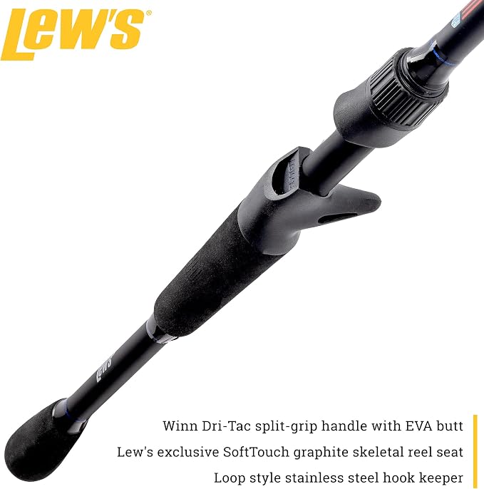Lew's TP2 Casting Fishing Rod, Worm/jig Model, 7-Foot 2-Inch, 1-Piece HM45 Graphite Rod with Heavy Power and Fast Action, Winn Dri-Tac Split-Grip, SoftTouch Reel Seat, Black/Gray