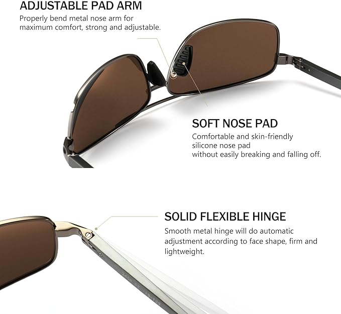 SUNGAIT Ultra Lightweight Rectangular Polarized Sunglasses Men UV400 Protection