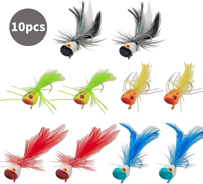 Fly Fishing Poppers, Topwater Fishing Lures Bass Crappie Bluegill Sunfish Panfish Trout Salmon Perch Steelhead Flies for Fly Fishing Bass Panfish Bluegill Trout Salmon