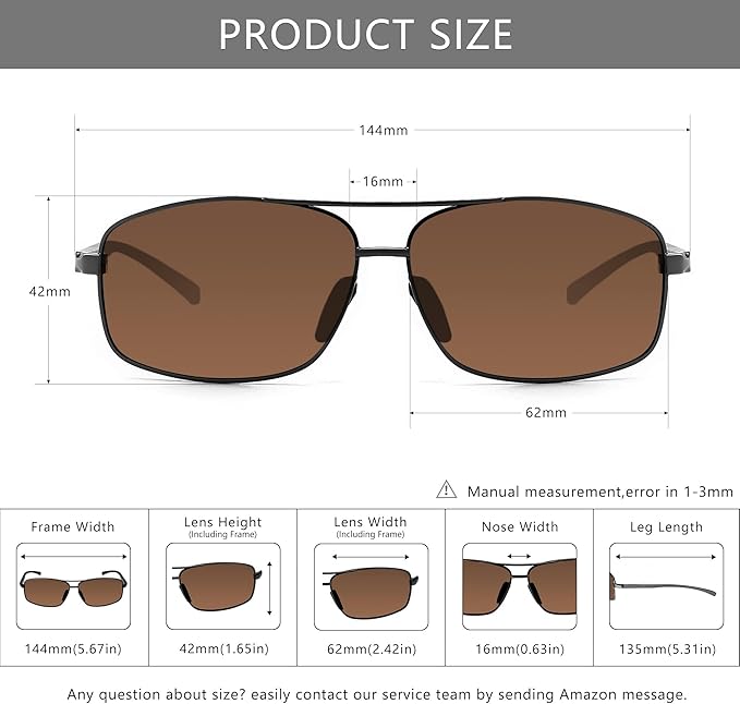 SUNGAIT Ultra Lightweight Rectangular Polarized Sunglasses Men UV400 Protection