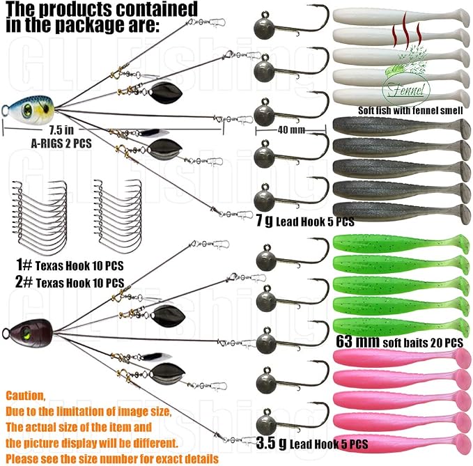 5 Arms Alabama Rig Fishing Lure, Umbrella Rig with Spinner for Striper, A-Rig for Boat Trolling Frashwater/Saltwater, with Soft Swimbait and Hooks for Bass Crappie Walleye Pickerel Trout Perch