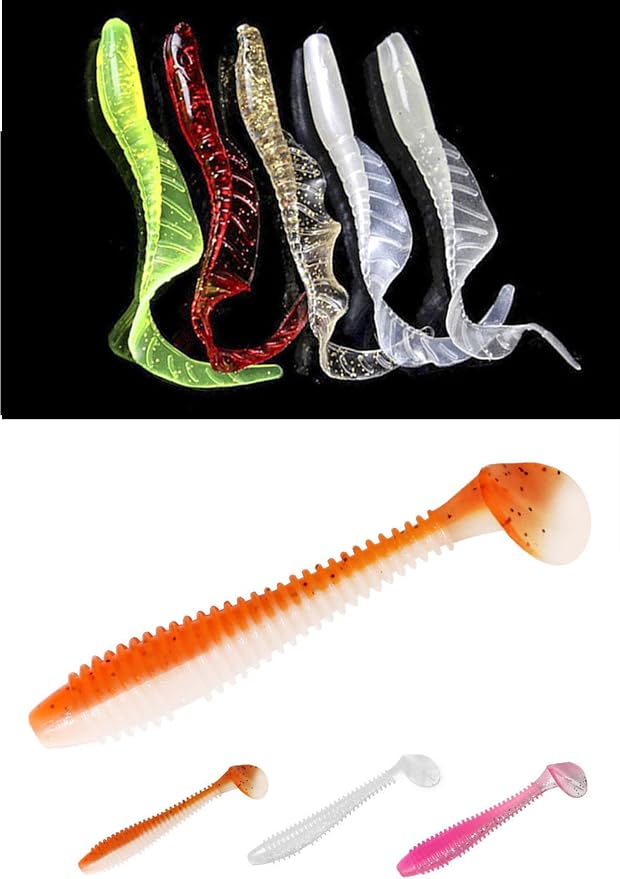 Soft Fishing Lures Set with Tackle Box, 6.5cm/8cm Paddle Tail Swimbaits, 60PCS Soft Plastic Baits with Curly Tails, Freshwater Fishing Lures for Bass, Trout, and More