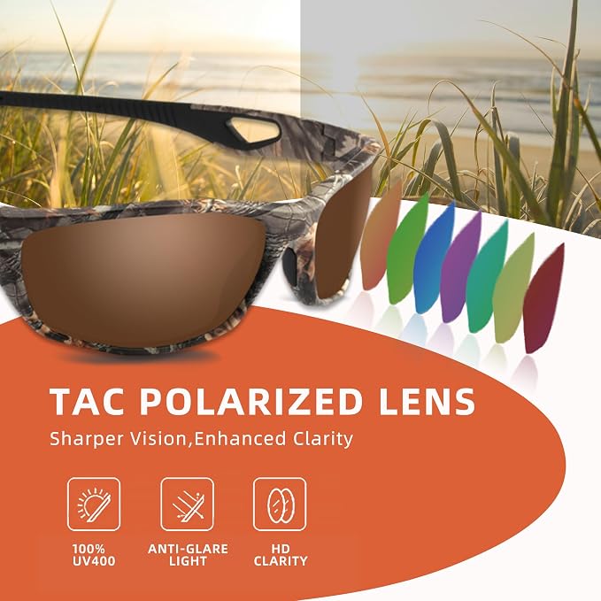 Camo Polarized Wrap-around Sport Sunglasses for Men Women UV400 Driving Fishing Hunting Sun Glasses