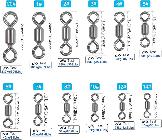 100 Pcs Fishing Swivels Saltwater, 100% 304 Stainless Steel Power Swivel Corrosion Resistance Barrel Swivels High Strength Freshwater Fishing Line Lure Leader Connectors