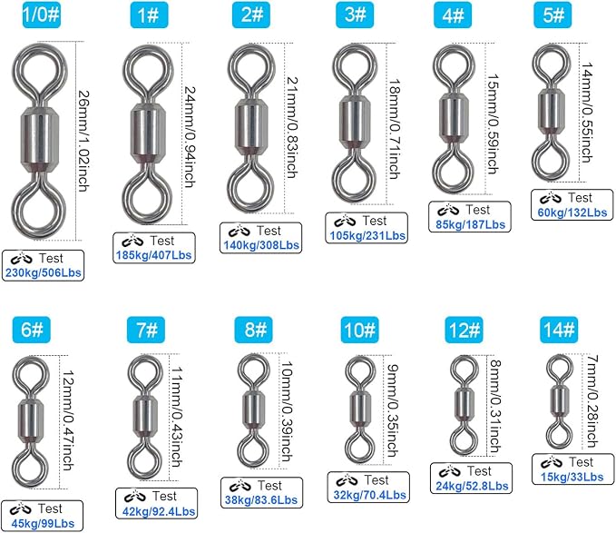 100 Pcs Fishing Swivels Saltwater, 100% 304 Stainless Steel Power Swivel Corrosion Resistance Barrel Swivels High Strength Freshwater Fishing Line Lure Leader Connectors