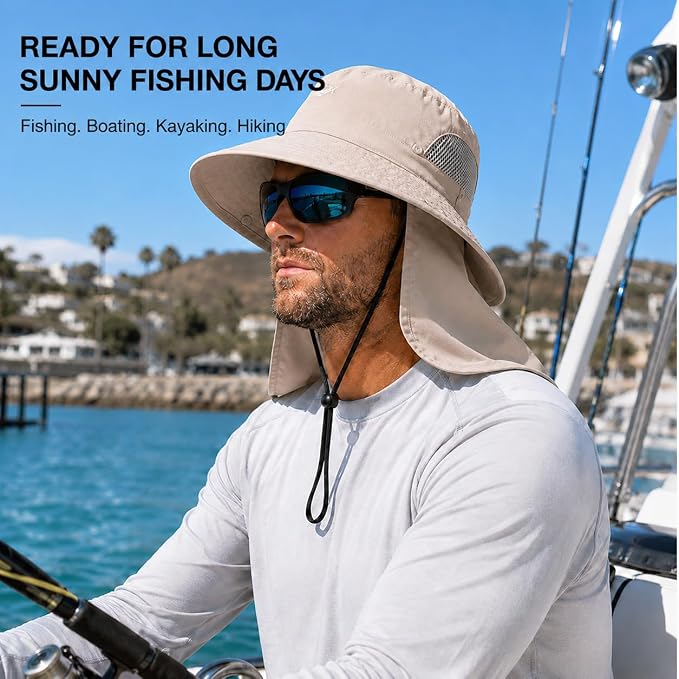 Palmyth Fishing Hat with Detachable Neck Flap UPF 50+ Sun Hats for Men, Breathable Mesh UV Protection for Fishing Hiking