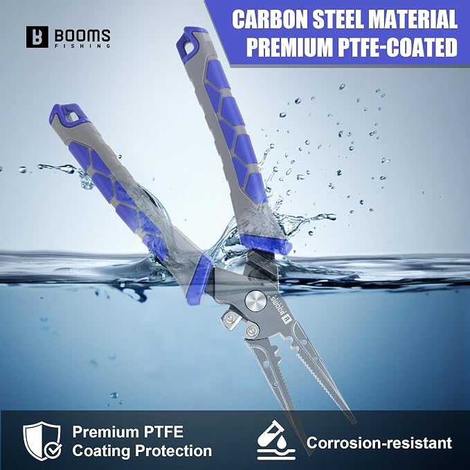 Booms Fishing Pliers Hook Remover: 7.5" Split Ring Pliers and Fish Hook Remover for Saltwater and Freshwater - Braid Line Cutter & Crimper with Lanyard - XW15 Multi-Function Fishing Tool for Angles