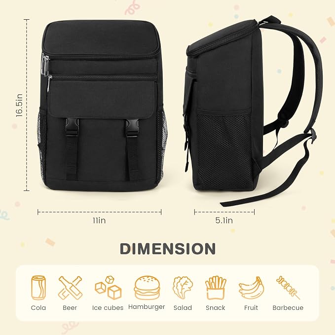 Backpack Cooler - 30/40/50 Cans Insulated Cooler Backpack for Men & Women Portable Leak Proof Lunch Backpack Cooler Bag for Beach Picnic Travel Work Camping Hiking-Black