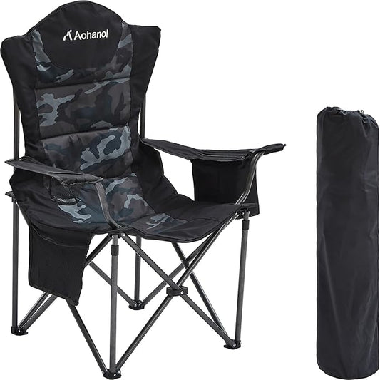 Aohanoi Camping Chairs for Heavy People,Folding Lawn Chairs for Outside Heavy Duty,Outdoor Oversized Chairs for Adult with Cup Holder and Large Cooler Bag,Beach Camp Chairs Supports up to 500lbs
