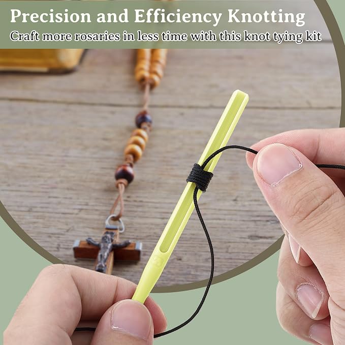 Dunkive 2 Pack Rosary Cord Knotting Tool, #7#9 and #36 Dual Head Twine Knotting Tool, Rosary Making Supplies, Beads Tying Kit, Beading Cord Kit for Jewelry, Fishing Hook, Bracelet(Yellow)