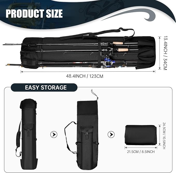 Fishing Rod Bag Fishing Rod Case, Durable Folding 900D Oxford Fabric Portable Large Capacity Waterproof, Fishing Gifts for Men Boys