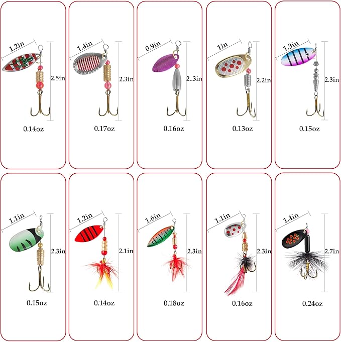 10PCS Spinner Baits with Tackle Box, Rooster Tail Fishing Lures with Flash Spoon, Trout Lures, Freshwater and Saltwater Spinnerbait for Trout Bass Walleye Crappie Salmon Pike, Swim or Jig