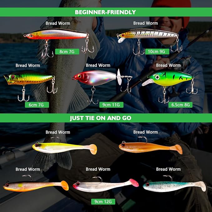 FONMANG Fishing lures-2026 New Fishing Lure kit for Bass Trout,Tackle Box with Tackle Included, Fishing Plugs,Swimbait, Minnows, Soft Baits, Hooks & Weights Accessories