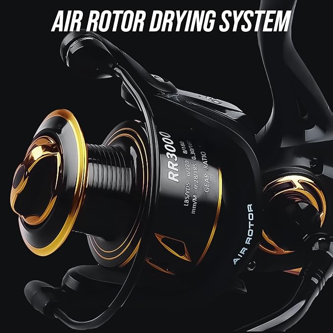 Rigged and Ready RR spin fixed-spool fishing reels 4 size options 1000, 3000, 5000, 6000. Freshwater saltwater smooth strong durable. Spare spool + bag. Spinning, Carp, Bass, Coarse, Sea & LRF angling