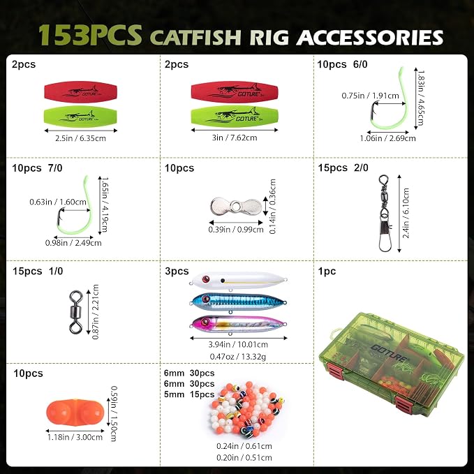 Goture Catfish Rig Making Kit,274pcs/300pcs Catfishing Tackle with Luminous Fishing Hook Swivel Sinker Weights Rattle Float Bobber Stoppers,Catfish Rigs Accessories with 3600 Tackle Box,Gifts for Men