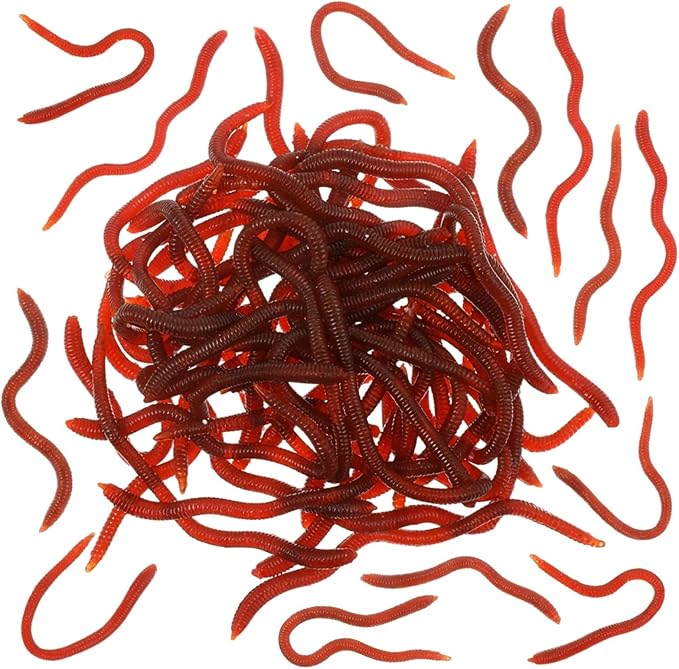 100 Pcs Fake Worms Soft Lure Trout Worm Earthworm 3.35 in Faux Lifelike Stretchy Rubber Earthworms Trick Toy Fishing Lures Baits for Halloween Sensory Bin April Fool's Day Party