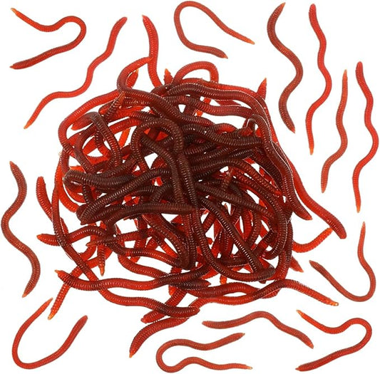 100 Pcs Fake Worms Soft Lure Trout Worm Earthworm 3.35 in Faux Lifelike Stretchy Rubber Earthworms Trick Toy Fishing Lures Baits for Halloween Sensory Bin April Fool's Day Party