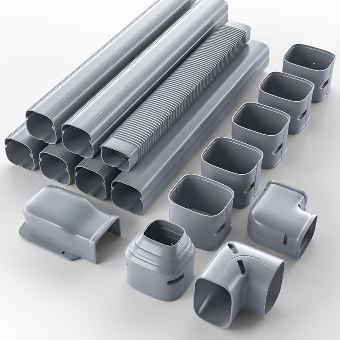 3'' 22.5Ft Mini Split Line Set Cover Kit for Minisplit Ductless Linset Air Conditioners and Heat Pumps, Central AC Decorative Upgraded UV-Proof Strong & Durability PVC Pipe, Gray