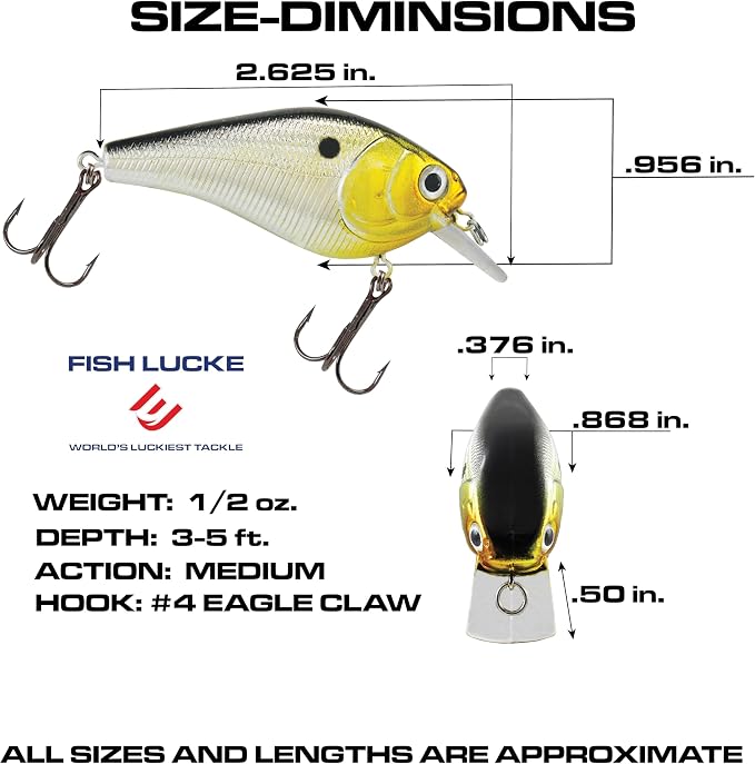 Luck E Strike 2 Inch Square Bill Crankbait, Made in The USA