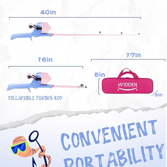 Kids Fishing Pole, Telescopic Fishing Rod, Toddler Collapsible Fishing Rod and Reel Combo with Tackle Box, Fishing Line, Bobber, and Soft Lures for Boy, Girl, Youth, Beginner, Over 4 Years Old