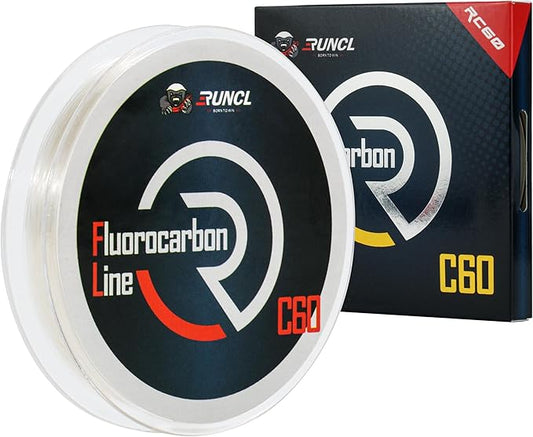 RUNCL 100% Pure Fluorocarbon Fishing Line, RC60 Clear Fluorocarbon Leader Line, Virtually Invisible with Added Sensitivity, High Strength, Abrasion - Resistant, Fast - Sinking, 4-50lb, 50-150yds
