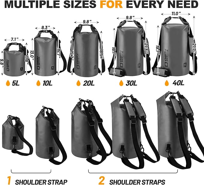 Waterproof Dry Bag, 5L/10L/20L/30L/40L Roll Top Lightweight Storage Backpack with Phone Case for Women & Men, Floating Waterproof Sack for Travel, Swimming, Kayaking, Paddle Board, Camping & Beach