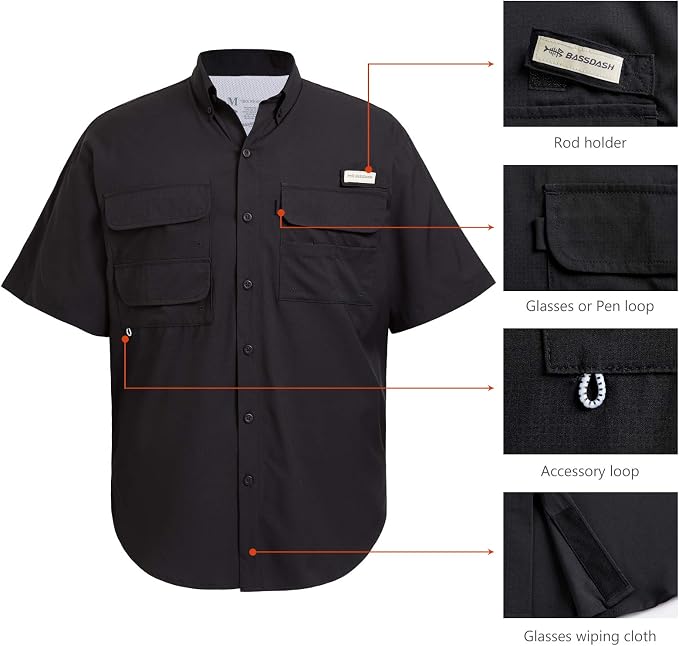Bassdash UPF 50 Men’s Fishing Dress Shirt Button Down Woven Short Sleeve Outdoor