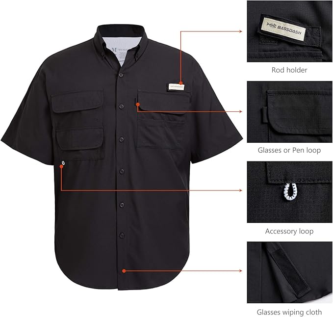 Bassdash UPF 50 Men’s Fishing Dress Shirt Button Down Woven Short Sleeve Outdoor
