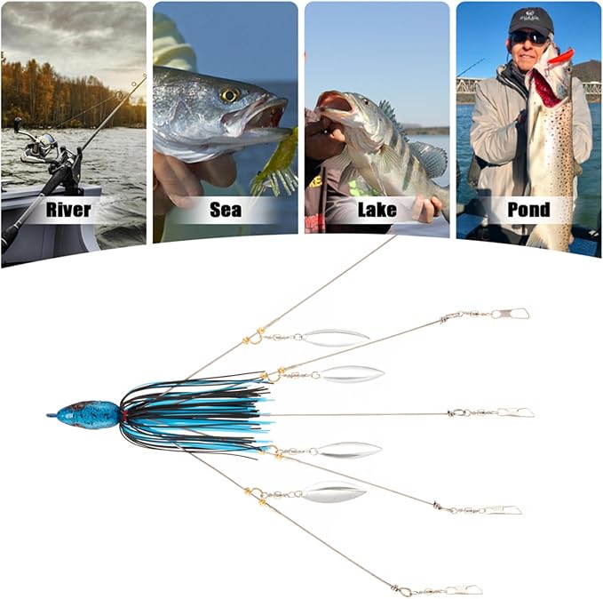 5 Arms Alabama Umbrella Rig Fishing Bass Kit Fishing Lures Bait Rigs for Lures Trout Salmon Freshwater
