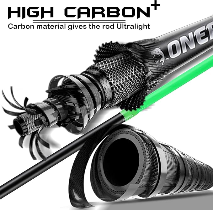 One Bass Fishing Rod and Reel Combo, Medium Fast Baitcasting Combo, 24-Ton Carbon Fiber 2 Pieces Fishing Poles with Baitcaster Reel Super Polymer Handle