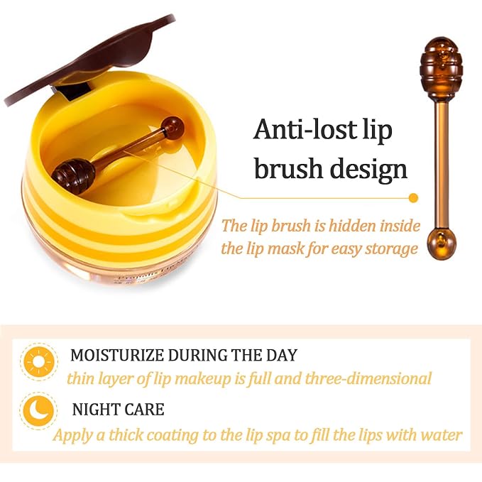 2 Pcs Bee Lip Balm Honey Pot, Honey Lip Mask Propolis Moisturizing Hydrating Prevention Dry and Cracked Lip Scrubs Exfoliator (2 Honey)