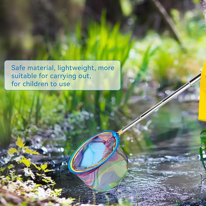 2PCS Fishing Net with Bucket, Telescopic Fishing Landing Net, Collapsible Youth Sand Bucket, Youth Fish Butterfly Catching for Freshwater Saltwater Outdoor Activities