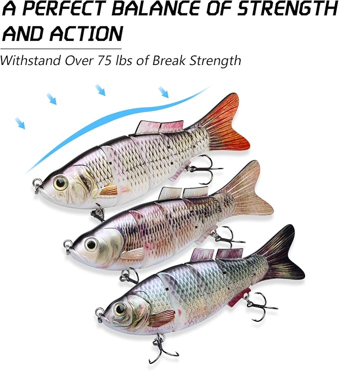 TRUSCEND Swimmax Easy Catch Fishing Lures with BKK Hooks, Wiggling, Vibrating, Rattling and Gurgling for More Bite, Heavy-Duty Dyneema Fiber Jointed Swimbaits for Bass, Trout, Walleye, Crappie, Pike