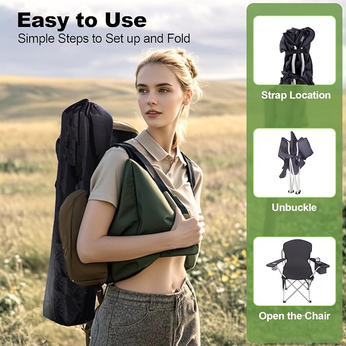 VTOY Folding Camping Chairs Durable 600D Oxford, Portable Outdoor Chair with Cooler Pouch, Cup Holder & Storage Pocket for Camping, Beach, Fishing