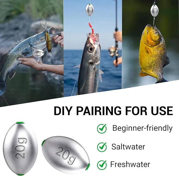 Fishing Egg Lead Sinkers Kit, 20pcs/25pcs Oval Shot Drop Weights Sinker for Bass Carp Catfish Saltwater Freshwater Casting Bottom Fishing Tackle (0.35oz/0.53oz/0.7/1oz)