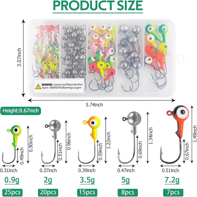 Fishing Jig Heads Hooks Set, 75pcs Assorted Round Jig Head Fishing Lures Crappie Jig Heads Hooks for Bass Trout Crappie Walleye Saltwater Freshwater Fishing Tackle