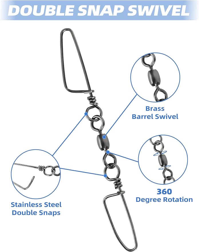 BLUEWING 10pcs Double Snap Swivels 75lbs, 135lbs, 200lbs, 300lbs Stainless Steel Coastlock Fishing Snap Swivel High Strength Saltwater Fishing Tackle Connector
