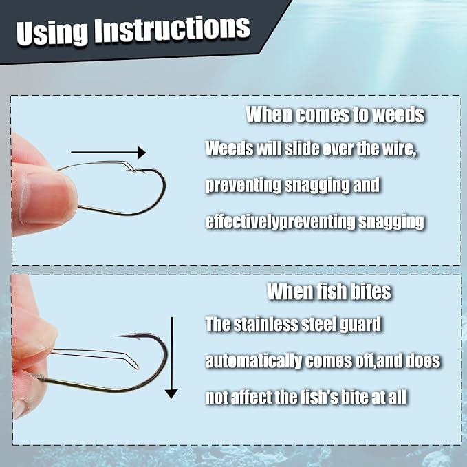 9KM DWLIFE Weedless Wacky Rig Hooks 30PCS Bass Hooks Super Strong Wacky Worm with Wire Guard for Neko Rig