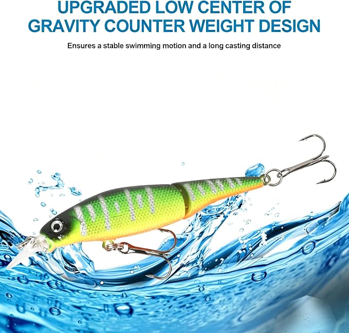 Whopper Fishing Lure for Bass：Popper Top Water Fishing Lures with Floating Rotating Tail Barb Treble Hooks Saltwater Freshwater Plopping Lures Kit