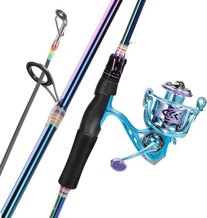 Sougayilang Spinning Fishing Reel Rod Combo, Two Pieces Colorful Poratble Light Weight Fishing Rod with Powerful Fishing Gear for Freshwater Bass Trout Fishing