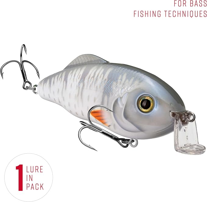 Strike King Hybrid Hunter Shallow Jr. Fishing Lure, Shallow Diving Crankbait, 90-Degree Bill, 3D Eyes, Loud Rattle, Dives 1 to 3-Feet,Size 4 & 6 Treble Hooks