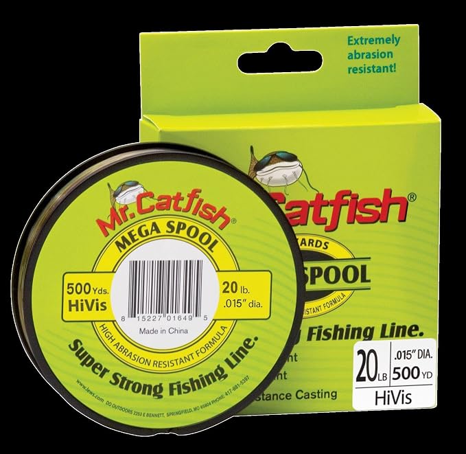 Lew's Mr. Catfish Fishing Line Filler Spool, 500 Yards, Low Memory, Super Strong, Hi-Vis