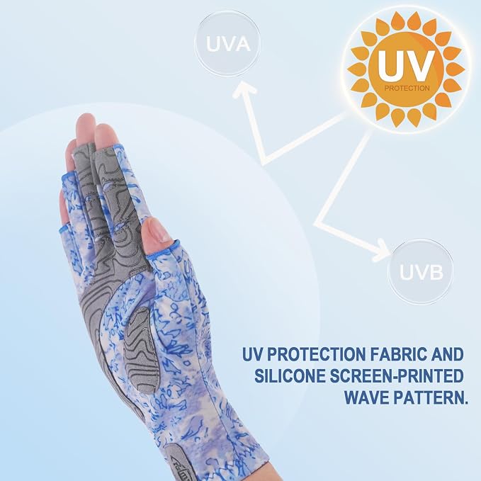 Palmyth UV Protection Fishing Fingerless Gloves UPF50+ Sun Gloves Men Women for Kayaking, Hiking, Paddling, Driving, Canoeing, Rowing