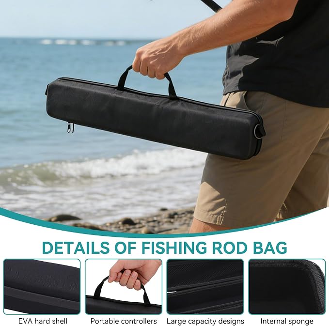 Travel Fishing Rod Case Hard Shell, Fishing Pole Carrying Case for Travel Fishing Rod Bag Carrier Case Fishing Pole Travel Case with Shoulder Strap for Fishing Tools
